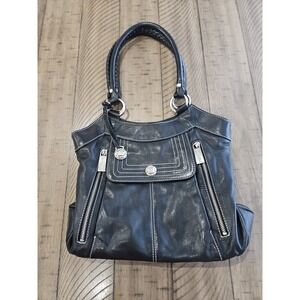 Rough Roses Handbag Black Leather Rosebud Silver Hangtag Edgy Pinup Goth Purse